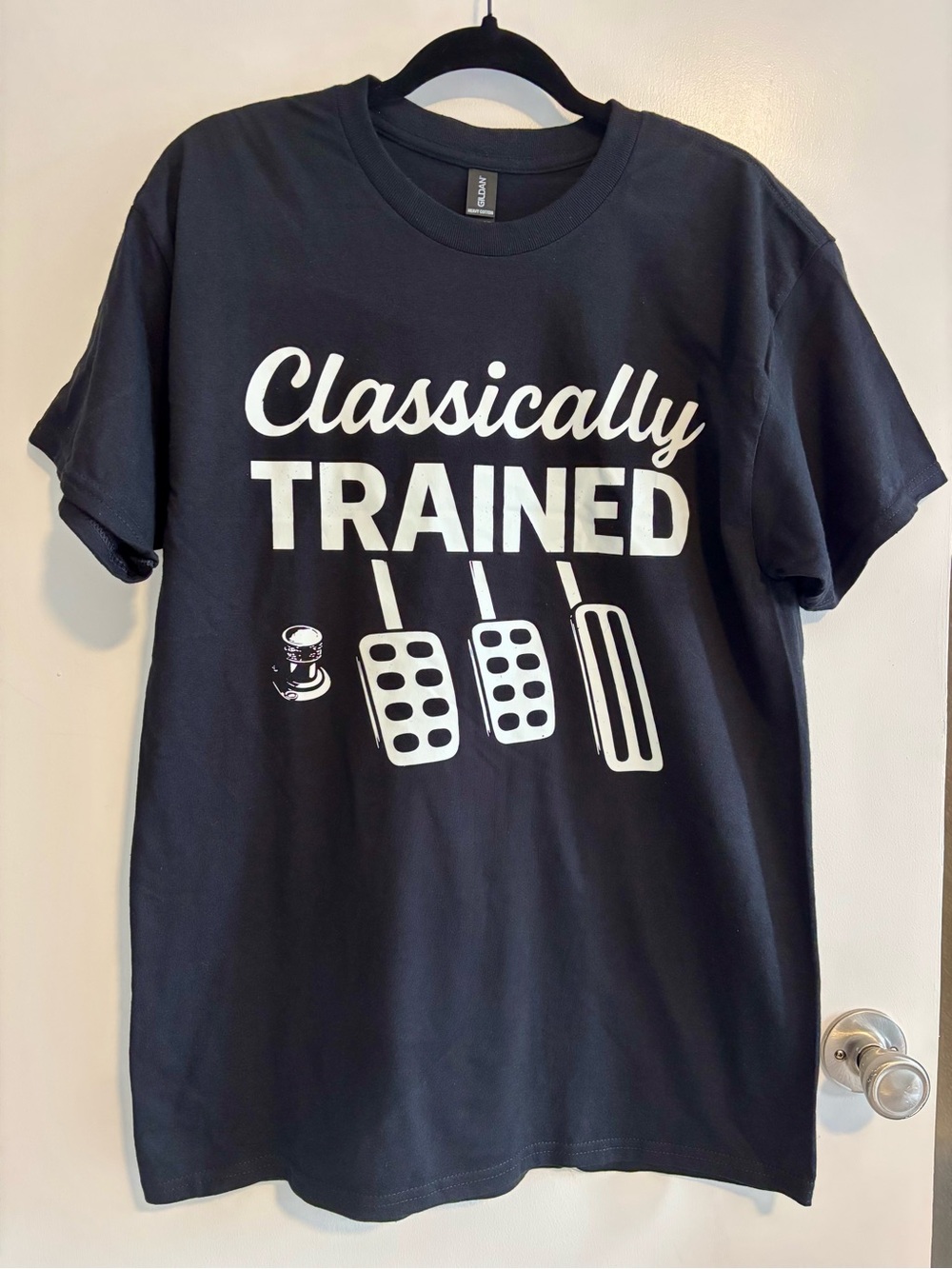 Gildan Black Crewneck Tee with White "Classically Trained" Graphic